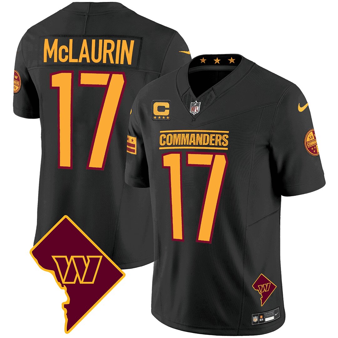 Men Washington Commanders 17 Mclaurin Black DC Map Patch 2024 Nike Vapor Limited NFL Jersey style 1